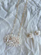 Carved Necklace/Pendant and Clip On Earrings Set