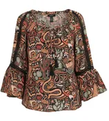 Bell Sleeve Cowboy Print Top
