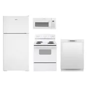 4 Piece Kitchen Package- Top-Freezer Refrigerator (14 to 16 cuft), Electric Range, Dishwasher, Microwave – REFURBISHED