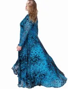 Curved Dress in Turquoise/Chocolate Abstract Paisley Silk Velvet Burnout (Plus-Size)