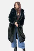 Black NAFA Ranch Mink Fur 7/8 Coat with Full Fur Hood