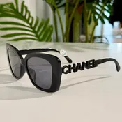 Chanel 5422 Black Square Polarized Sunglasses with Rhinestone "Chanel" Side Logo