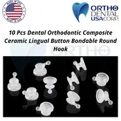 10 Pcs Orthodontic Composite Ceramic Lingual Button Bondable Round Hook