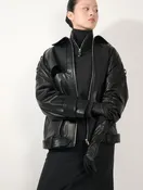 Blouson oversized en cuir d'agneau noir