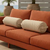 Beige Stripe Outdoor Bolster Pillow Covers (Pair) for IKEA Blaskata & Vankrets – With Side Handles | Weather-Resistant Slipcovers