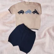 2pc Baby Sweater & Shorts Set - Blue Cars - Matching Blanket Optional