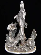 Tika - Brass Deity Statuette -Small- Quan Yin on Dragon