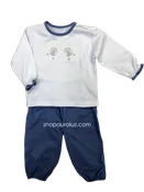 Auraluz 2pc Set...White l/s knit shirt with embroidered ballerinas and slate knit pants