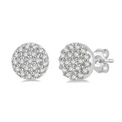 10K White Gold Button Natural Diamonds Earrings