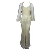 Champagne Lace & Silk Bias Cut Tiered Wedding Dress & Shrug 1930s