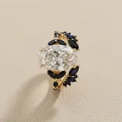 2.50 Carat Lab-Created Oval Diamond &amp; Sapphire Engagement Ring Set — 14kt Yellow Gold