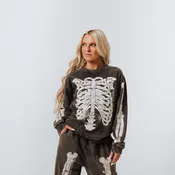 Adult Unisex Crewneck - 'Skelly' - Washed Black Denim