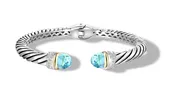 Crossover Bracelet with Blue Topaz/ Diamonds in Silver and 14K Gold