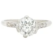 1930's Art Deco 1.34 CTW Old Mine Cut Diamond Platinum Six Prong Vintage Engagement Ring
