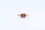 Rose Gold Garnet Ring with Diamond Halo