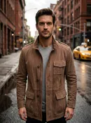 Men's Vintage Tan Suede Leather Field Jacket