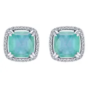 Ladies 14k White Gold Diamond Rock Crystal, MOP, Green ONYX Stud Earrings — New Rochelle Jewelers