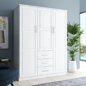 3-Door Solid Wood Wardrobe Armoire with Mirror or Panel Doors