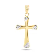 14 Karat Yellow Gold 2 Sided White Gold Beaded Edge Hollow Tube Cross Pendant