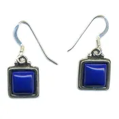 10mm Genuine Lapis Lasuli Sterling Silver Square Drop Earrings Friendship Stone
