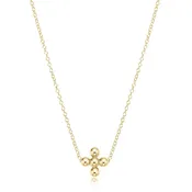 16" Necklace Gold, Signature Cross Beaded Gold 3mm