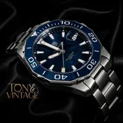 All Silver Automatic Watch with Blue Dial and Bezel