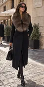 NWT $7000 Gianni Versace Navy Wool Coat Fox Fur Collar Size S