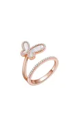 18K Rose Gold w/ Mother Of Pearl Cubic Zirconia Encrusted Swirl Butterfly Ring Jewelry