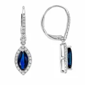 10K White Gold Blue Sapphire & Diamond Dangle Earrings