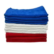 11x18  12 Pack Fingertip Towels ASSORTED COLOR PACK Terry Velour w/Hemmed Ends Royal-White-Red