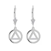 10mm AA Alcoholics Anonymous Sobriety Charm Lever Back Earrings  in 14k White Gold