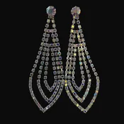 AB 2.75" Tiered Drop Silver Earrings