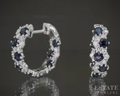 10k White Gold Blue Sapphire & Lab Diamond Huggie Hoop Earrings p22463