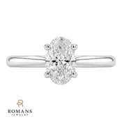 Alloran Solitaire 1CT Oval Natural Diamond Ring 14K White Gold