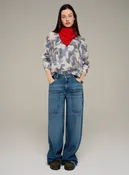 Blouse col rond ajustée manches longues imprimée