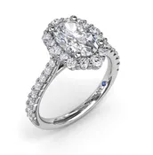 14K WG Oval Graduated Halo Engagment Ring