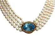 14K White Gold &amp; Yellow Gold Pearl, Topaz, and Diamond Necklace