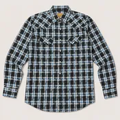 Men's Black & Electric Blue Plaid Cowboy Western Snap Shirt
