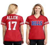 Bills Allen Glitter Women's Football Jersey, Red Royal Blue White Sparkles