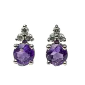 14kt White Gold Amethyst & Diamond Studs