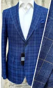 Dark blue and beige tartan plaid modern fit sport jacket