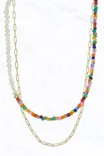 16inch Two Row Half Pearl & Half Beads Necklace