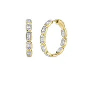 14K YELLOW GOLD DIAMOND BAGUETTE HOOP EARRINGS 0.90CTW