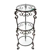 3 Tier Bronze Iron Acanthus Leaf Table with Beveled Glass - 12.5x12.5x34