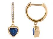 14K Gold Sapphire Heart Earrings with Diamond Accents
