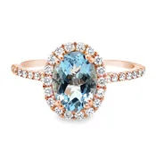 14K ROSE AND WHITE GOLD AQUAMARINE AND DIAMOND RING  #200-00329