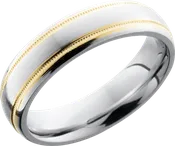 Cobalt chrome 6mm domed band with 14K Yellow Gold reverse milgrain detail