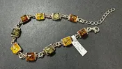 Amber Baltic Multicolored Natural Link Sterling Silver Bracelet