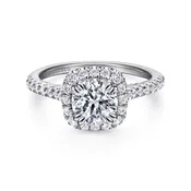 14K White Gold Cushion Halo Diamond Engagement Ring