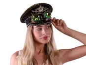 Black Sequin Captain Hat with Kaleidoscope Goggles